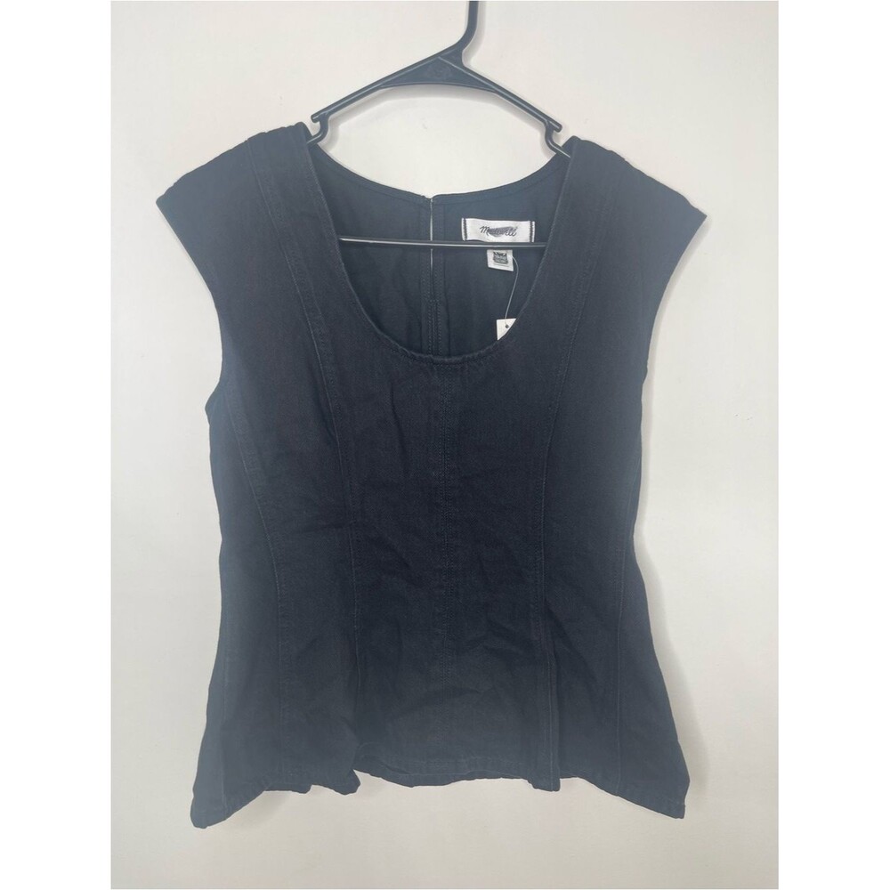 Madewell Airy Denim Seamed Scoopneck Top Size 00 Black - Picture 4 of 8